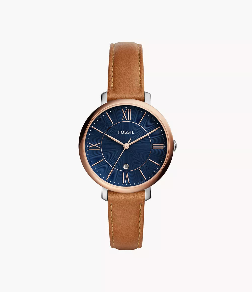 Jacqueline Three-Hand Date Luggage Leather Watch