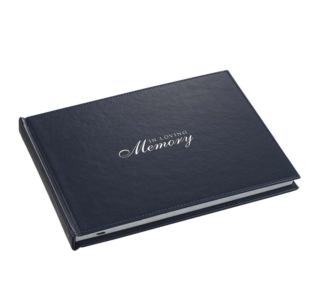 IN LOVING MEMORY NAVY FAUX LEATHER MEDIUM GUEST BOOK