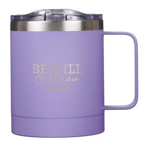BE STILL & KNOW LAVENDER CAMP STYLE STAINLESS STEEL MUG