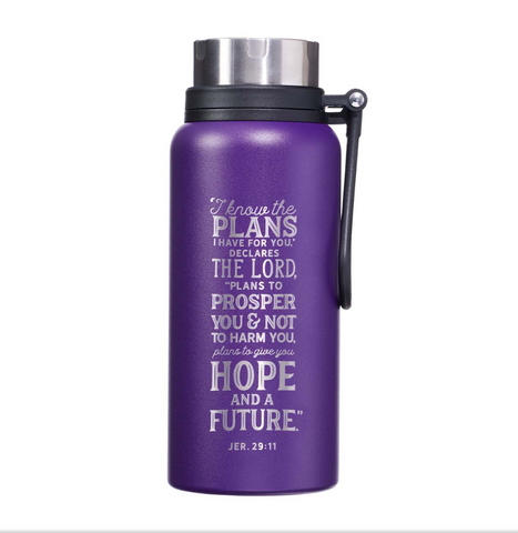 I Know the Plans Purple Stainless Steel Water Bottle - Jeremiah 29:11