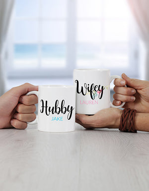Personalised Wife and Hubby Couples Mug Set